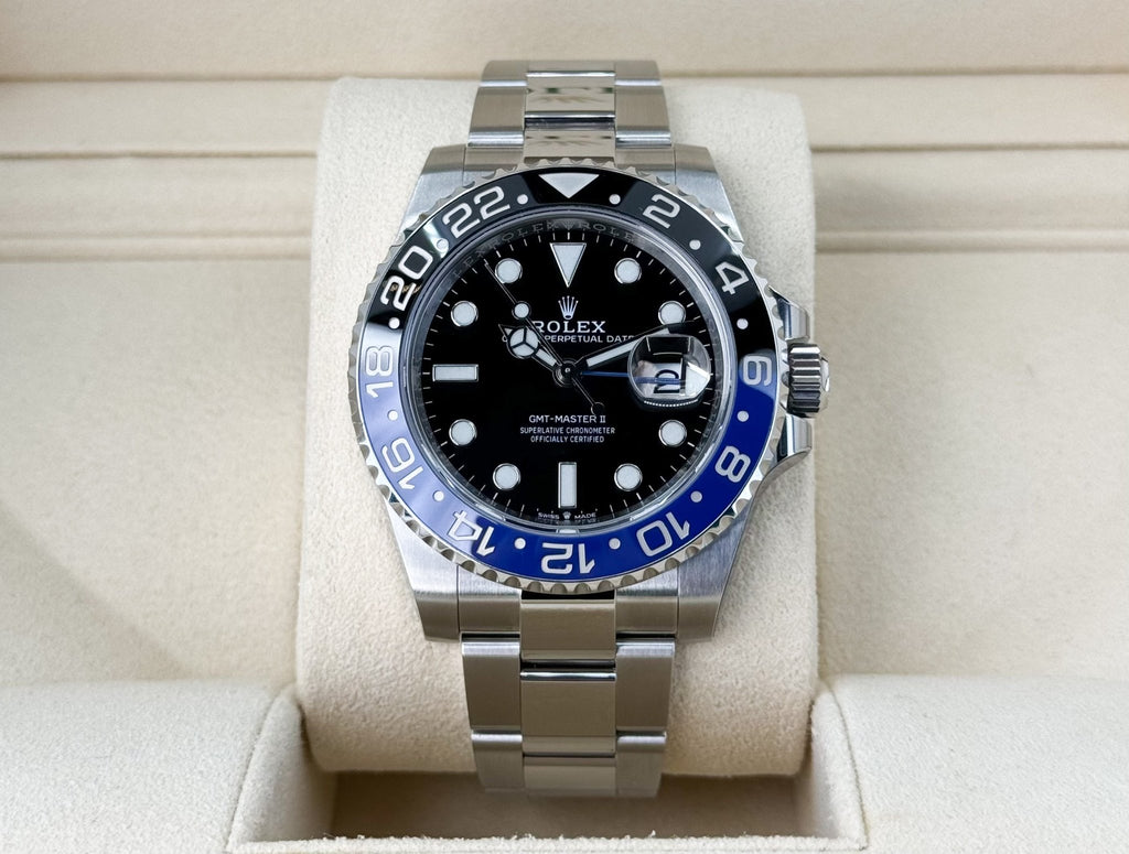 Rolex Steel GMT-Master II 40 Watch - Batman - Black Dial - Oyster Bracelet - 126710BLNR - Luxury Time NYC