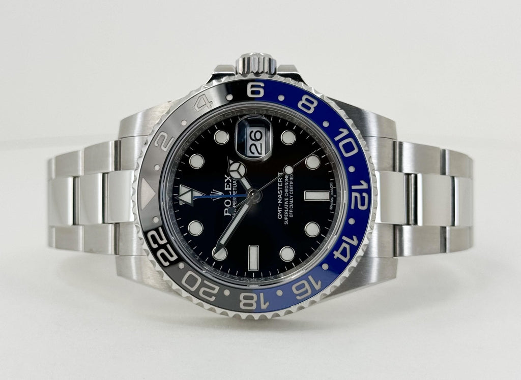 Rolex Steel GMT-Master II 40 Watch - Black And Blue Batman Bezel - Black Dial - Oyster Bracelet - 116710BLNR - Luxury Time NYC