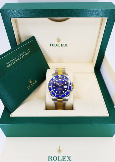 Rolex Submariner Date Yellow Gold/Steel Blue Dial & Ceramic Bezel Oyster Bracelet 116613LB - Luxury Time NYC