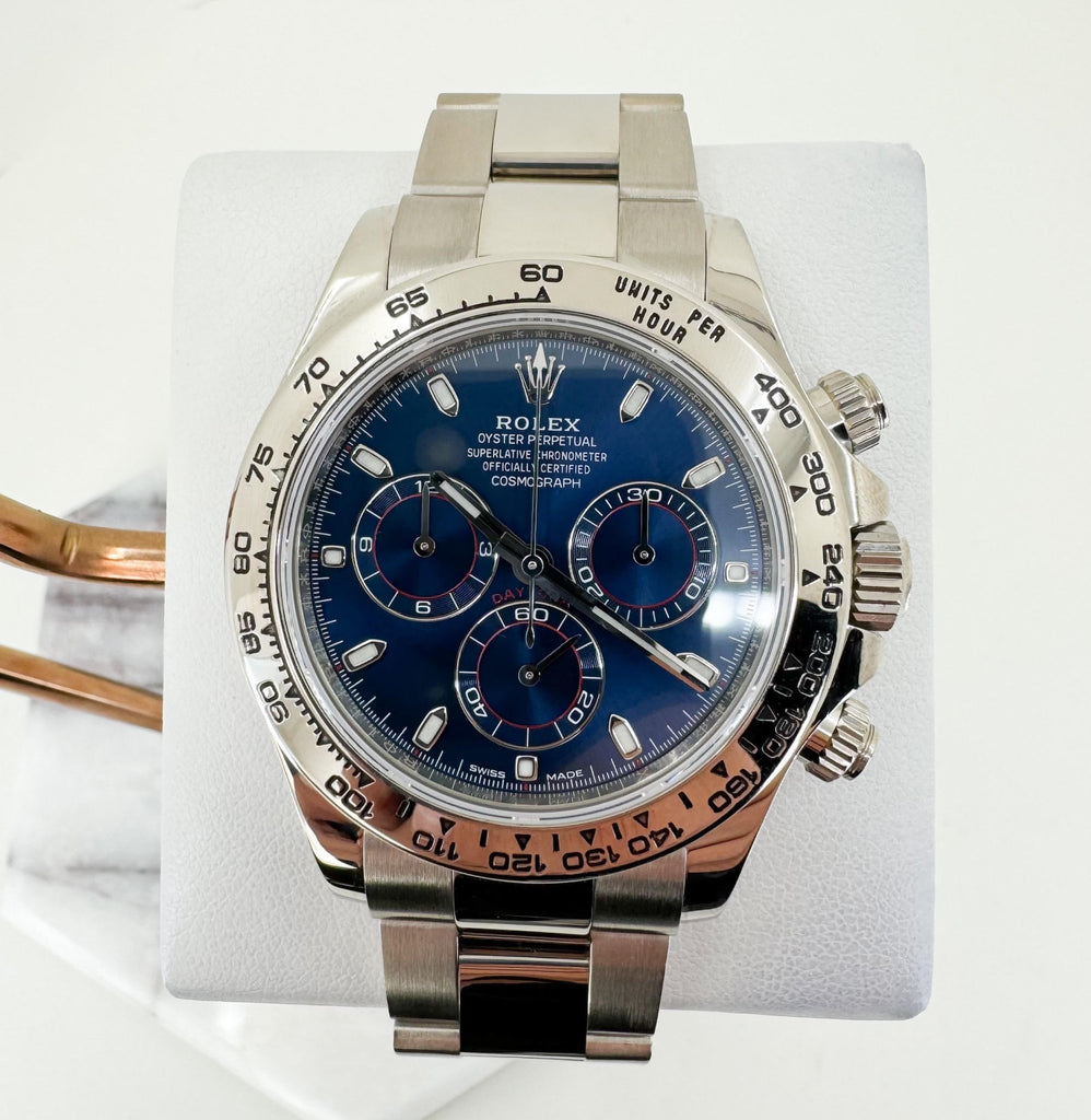 Rolex White Gold Cosmograph Daytona 40 Watch - Blue Index Dial - 116509 bli - Luxury Time NYC