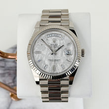 Load image into Gallery viewer, Rolex White Gold Day-Date 40 Watch - Fluted Bezel - Meteorite Baguette Diamond Dial - President Bracelet - 228239 mtdp - Luxury Time NYC
