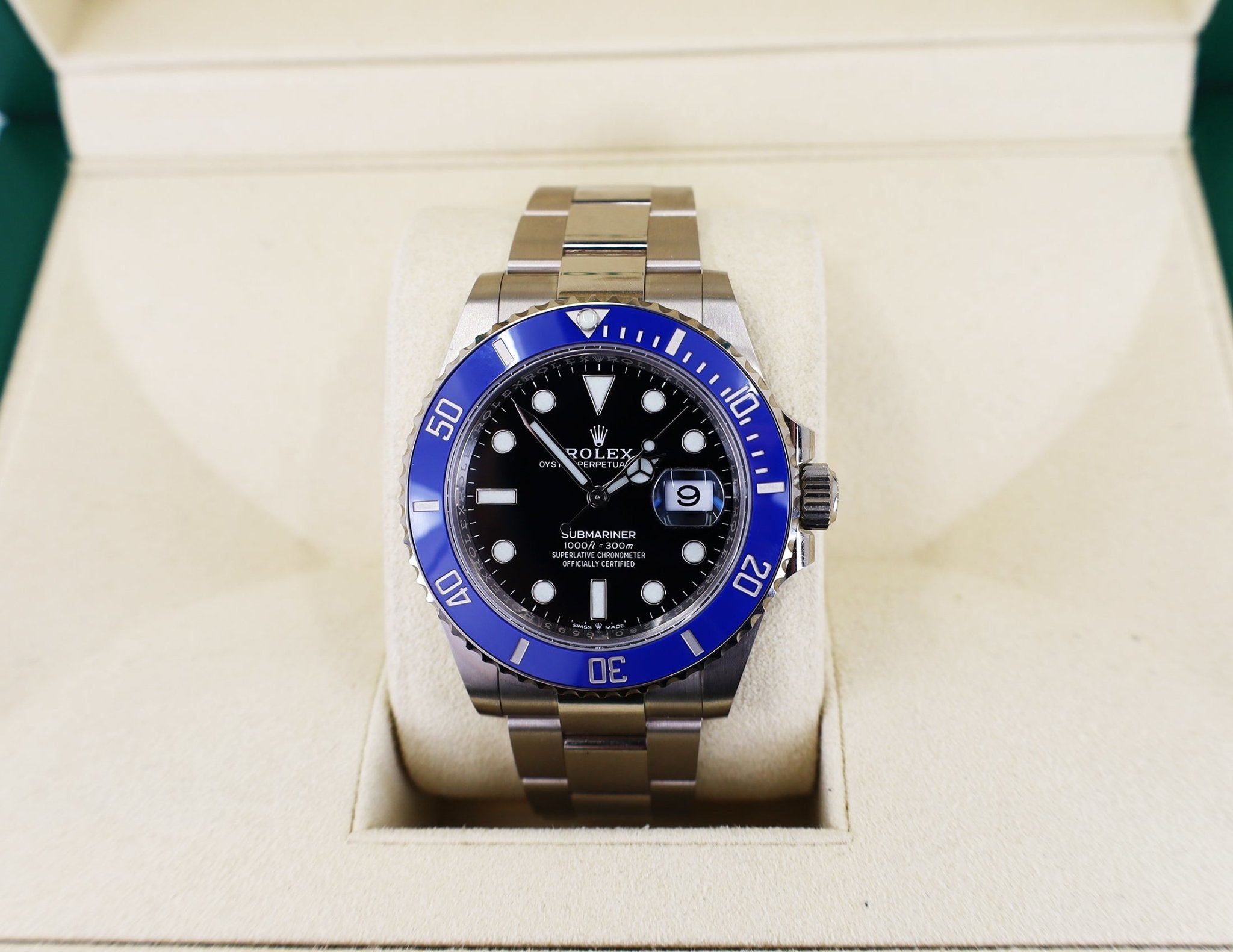 White Gold Submariner Date Watch - The Blueberry Blue Bezel - – Time NYC