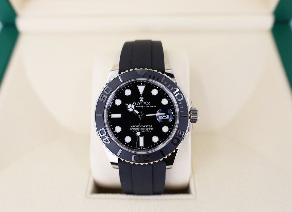 Rolex White Gold Yacht-Master 42 Watch - Black Dial - Oysterflex Strap - 226659 bk - Luxury Time NYC