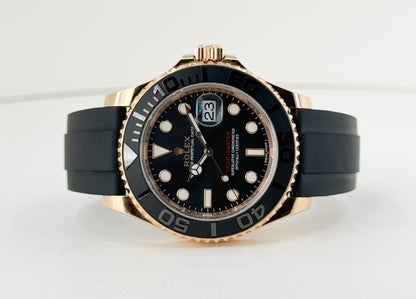 Rolex Yacht-Master 40 Rose Gold Everose 18k Black Dial Ceramic Bezel Oysterflex Rubber Bracelet 116655 - Luxury Time NYC
