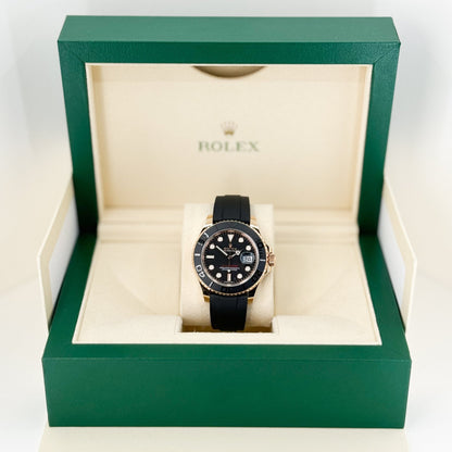 Rolex Yacht-Master 40 Rose Gold Everose 18k Black Dial Ceramic Bezel Oysterflex Rubber Bracelet 116655 - Luxury Time NYC