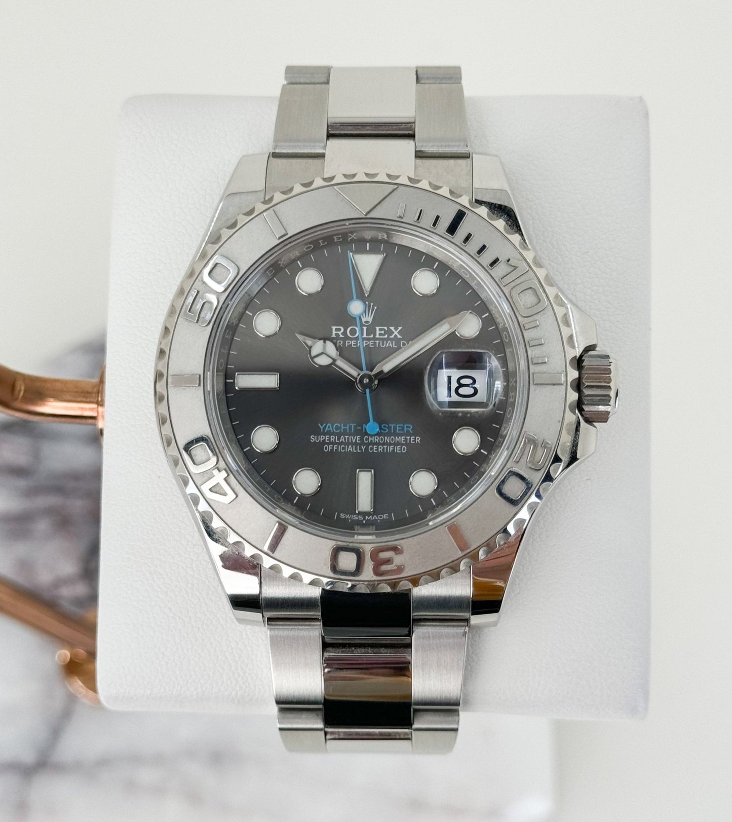 Rolex Yacht-Master 40 Stainless Steel Dark Rhodium Dial Platinum Bezel Oyster Bracelet 116622 - Luxury Time NYC