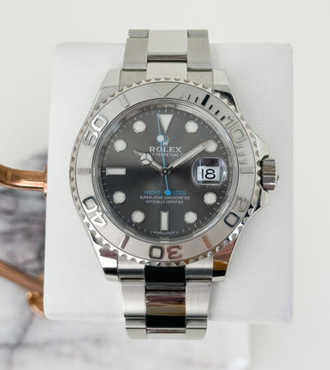 Rolex Yacht-Master 40 Stainless Steel Dark Rhodium Dial Platinum Bezel Oyster Bracelet 116622 - Luxury Time NYC