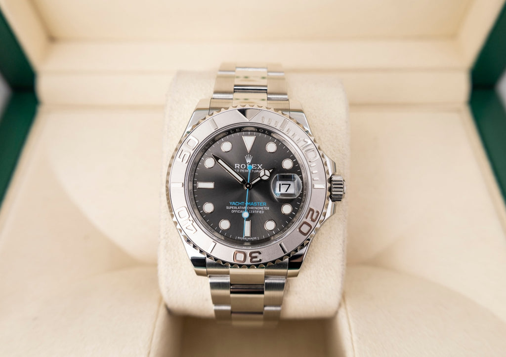 Rolex Yacht-Master 40 Stainless Steel Dark Rhodium Dial Platinum Bezel Oyster Bracelet 116622 - Luxury Time NYC