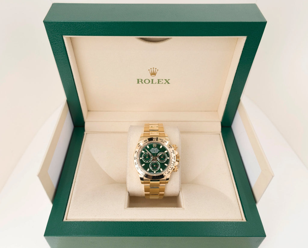 Rolex Yellow Gold Cosmograph Daytona 40 Watch - Green Stick Dial - 116508 gri - Luxury Time NYC