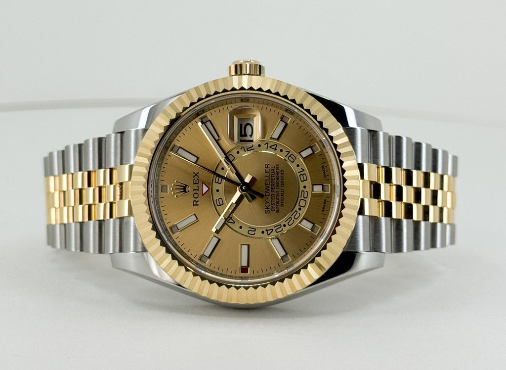 Rolex Yellow Rolesor Oyster Perpetual Sky-Dweller - Champagne Index Dial - Jubilee Bracelet - 326933 chij - Luxury Time NYC