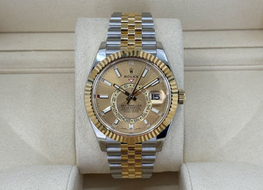 Rolex Yellow Rolesor Oyster Perpetual Sky-Dweller - Champagne Index Dial - Jubilee Bracelet - 326933 chij - Luxury Time NYC